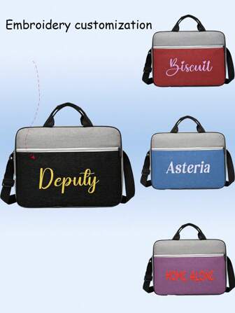 Customized Embroidered Handheld Laptop Bag, Lightweight Inner Compartment Briefcase, Stylish Commuter Shoulder Crossbody Bag, Business Leisure Computer Bag, Color Blocked Commuter Official Bag