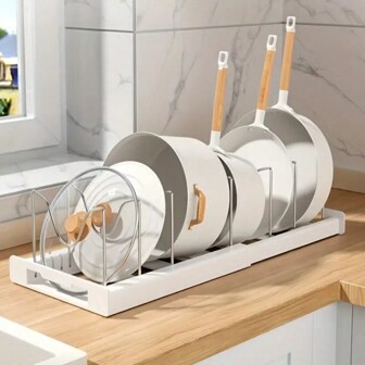 1pc Adjustable Pot Rack, Kitchen Storage Shelf, Under Sink Cabinet Mounted Pot And Lid Organizer, Kitchen Accessory