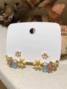 1 对精致多彩花卉耳钉，百搭春夏时尚，适合作为礼物，2025 年新品/礼盒珠宝