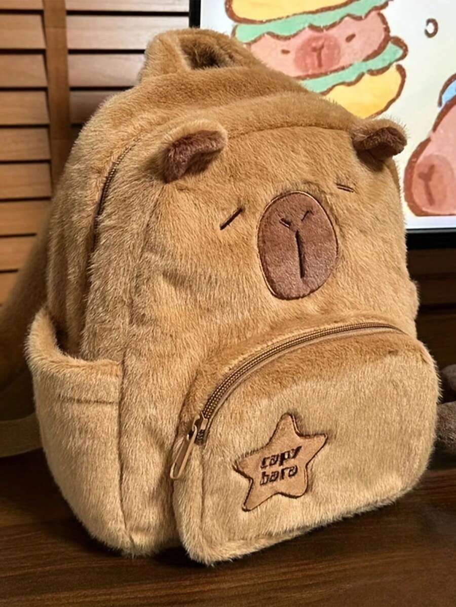 Kapibara Plüsch Delphin Niedlicher Rucksack - Stylischer lässiger, cartoon-inspirierter, Mode-Tagesrucksack perfekt für Freizeiten, Schule, Reisen und den täglichen Gebrauch, Stofftiere, Stich