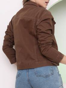Women's Fashion Denim Jacket - Coffee Brown - View 3