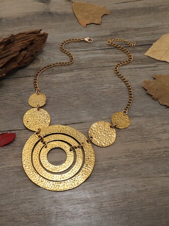 朋克風格誇張合金復古項鍊，大圓墜飾