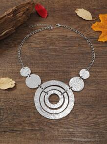 1入組復古鋅合金紋理質感圓形吊飾圍兜項鍊適用於女士日常裝飾 - 復古銀色 - 查看 5