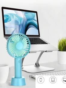 5 Units Mini Portable Rechargeable Fan Battery Operated 3 Speeds USB LED Promotion - 藍色 - 查看 2