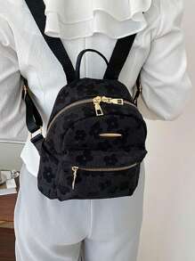 Mochila de lona con estampado floral diminuto, elegante y versátil para mujeres jóvenes, uso casual y de viaje