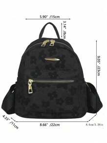 Mochila de lona con estampado floral diminuto, elegante y versátil para mujeres jóvenes, uso casual y de viaje