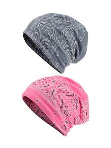 Bộ 2 chiếc/bộ in liền mạch Mũ len có thể đảo ngược, Một kích thước phù hợp với tất cả, dùng cho mũ lưỡi trai, khăn quàng cổ, quấn đầu - A - Xem 12