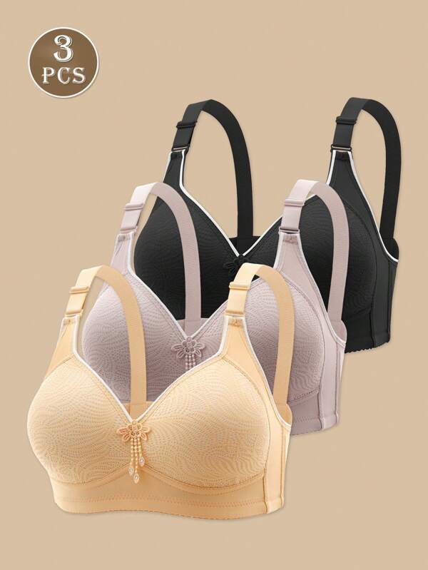 3 piezas Sujetadores con estampado floral ajustables sin aros para levantar el busto para mujeres