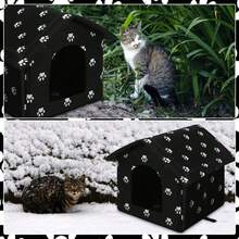 1 件户外猫屋，户外猫用猫屋，防风雨保暖隔热猫屋，带透明窗帘宠物屋，猫窝可拆卸可洗猫帐篷，四季通用，流浪猫收容所，适用于小猫狗 - 彩色 - 查看 7