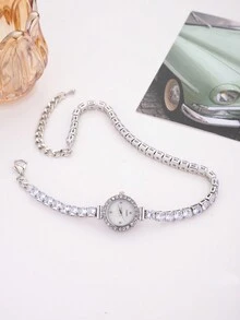 Đồng hồ đeo tay nữ thời trang mới dài quấn quanh mặt tròn nhỏ dễ thương với pha lê sang trọng dây đeo toàn bộ bằng pha lê Đồng hồ đeo tay thạch anh nữ Quà tặng - Bạc - Xem 8