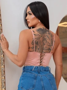 Lace Corset Fabric Mesh P. Acintada Has Ilios Boning And Drawstring - Màu Hồng baby - Xem 2