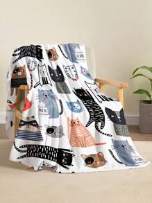 1 peça estilo abstrato pintado à mão, desenho animado fofo gato/animal/animal de estimação, cobertor de pelúcia macio, versátil para sala de estar, sofá, cadeira e uso no quarto, adequado para viagens, acampamento, presente - Multicolorido - Ver 8