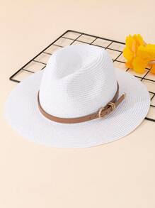 1pc Women's Heart-Shaped Hatband Elegant Fedora Hat, UV Protection Suitable For Daily, Beach, Vacation Wear