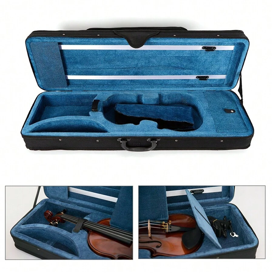 Portable 4/4 Violin Storage Case Box Gig Bag Violin Fiddle Accessory W/ Strap - Black and Blue - 查看 1