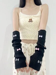 1 Par de Protetores de Braço Doces e Fofos para Meninas, Rosa, Luvas sem dedos com Laço Xadrez, Manga Tricotada no Estilo Y2K Baddie, Protetor de Braço Tricotado com Decoração de Laço Colorido Lolita Ballet, Adequado para Passeios, Festas, Encontros, Dia dos Namorados - XN352# - Visão 17