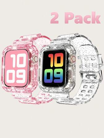 2 Paquetes Pulsera de repuesto con banda de brillante transparente con funda amortiguadora compatible con 38/40/41/42/44/45/46/49mm, pulsera deportiva de gel protectora compatible con iWatch 1/2/3/4/5/6/7/8/9/10/SE tanto para mujeres como para hombres