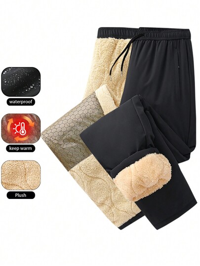 Men's Insulated Thermal Lined Winter Hiking Snow Pants, Outdoor Water Repellent Trousers For Camping, Skiing, Walking, Fishing,Fleece