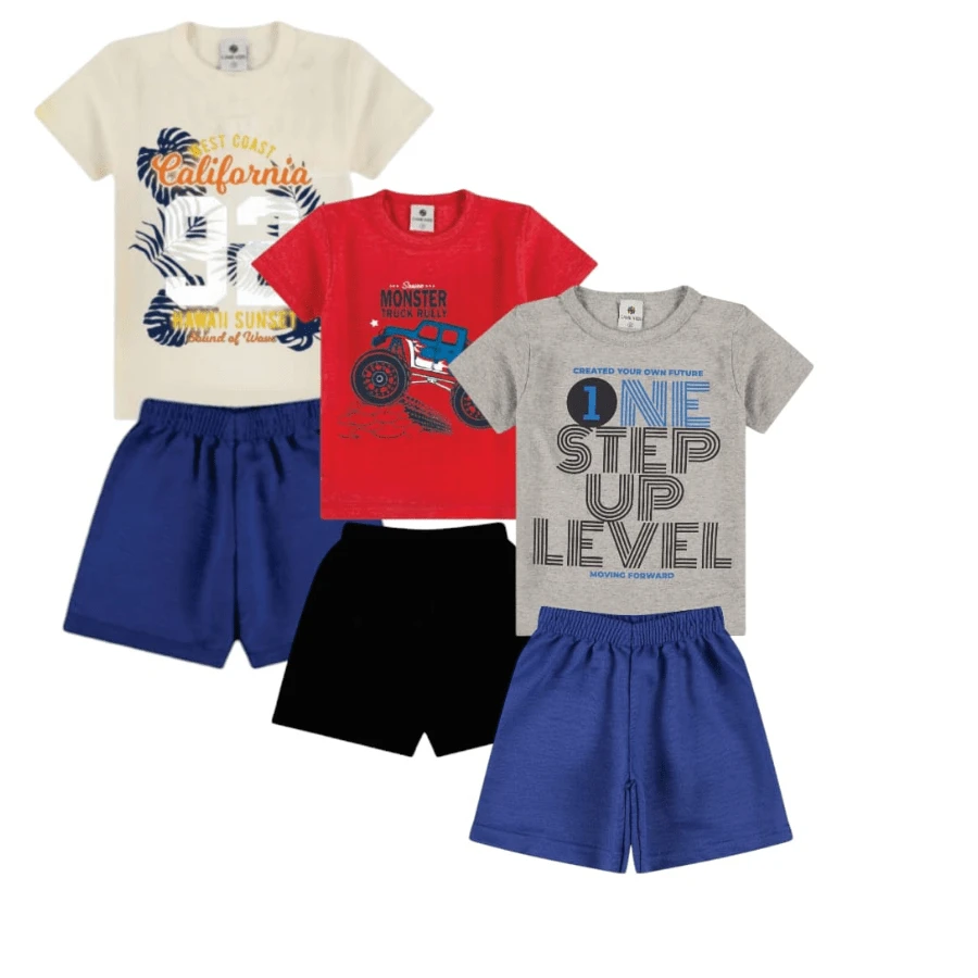 3 Children's Sets For Boys And Girls Sizes 1 To 14 - 3 T-Shirts + 3 Bermuda Shorts - 彩色 - 查看 1