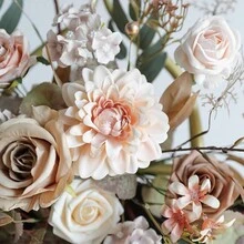AUSOGO 32pcs Artificial Flower Champagne & Brown Combination Set, Faux Flowers & Leaves With Stems, For DIY Wedding Bouquets, Centerpieces, Shower Parties, Home Decor, Autumn, Spring Festival, Halloween, Christmas - Champagne - View 7