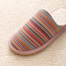 Women's Bohemian Style Fabric Striped House Slippers, Japanese Anti-Slip Warm Indoor Slippers, Autumn/Winter