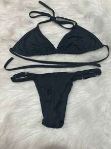 TRICO-ZHU Two-Tone V-Neck Bikini Without Padded Panties FIDA Asa Delta Gringa Fashion Women's Clothing Beachwear Factory Has Two Different Panty Sizes.2024NEW - 黑色 - 查看 1
