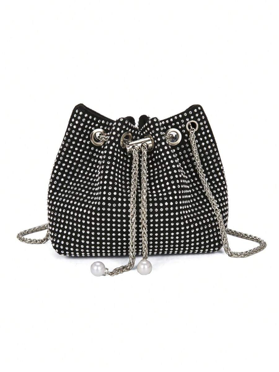 New Fashion Rhinestone Chain Shoulder Bag Women Mini Messenger Bag Metallic Chain Lightweight, Party Bag Perfect For Party Wedding Prom Dinner/Banquet Matching With Holiday Party Dress Evening Dress & Sequin Dress, Perfectly Matching With New Years Outfit, Excellently Matching With Party Dresses For Women, Glamorous Rhinestone Bag
