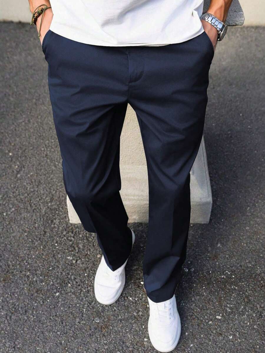 1 件青少年男孩休闲宽松户外运动时尚纯色长裤，直腿，春/秋/冬