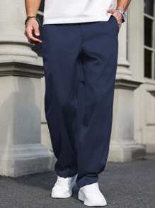 1 件青少年男孩休闲宽松户外运动时尚纯色长裤，直腿，春/秋/冬