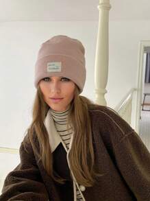 1pc Solid Color Slim-Fit Sewn Label Fashionable Korean Version Knit Hat, New Women's Elastic Warm Knitted Watermelon Hat, Breathable, Versatile Brimless Knit Cap, Suitable For Campus, Daily Wear, Outdoor Sports - Multicolor - View 1