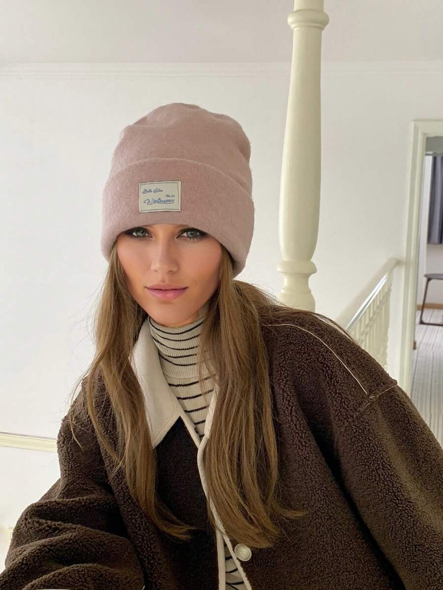1pc Solid Color Slim-Fit Sewn Label Fashionable Korean Version Knit Hat, New Women's Elastic Warm Knitted Watermelon Hat, Breathable, Versatile Brimless Knit Cap, Suitable For Campus, Daily Wear, Outdoor Sports - Multicolor - View 1