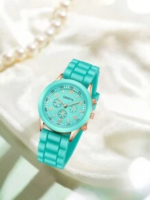 3 Peças Pulseira de Silicone Multicolorida Feminina, Escala Digital Retrô Casual, Mostrador de Três Olhos, Relógio de Quartzo Adequado para Uso Diário, Decoração, Envio de Volta à Escola como Presentes de Feriado