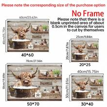 1pc Canvas Poster, Rustic Art, Funny Bathroom Wall Art Decor, Highland Cow Wall Art, Farmhouse Bathroom Decor, Ideal Gift For Bedroom Living Room Corridor, Wall Art, Wall Decor, Fall Decor, Wall Decor, Room Decoration, No Frame Gifts Birthday Graduation