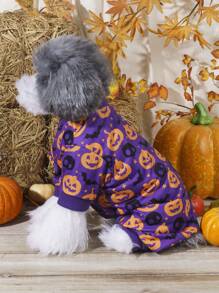 1 pieza Mono de pijama con estampado de calabaza, murciélago y esqueleto de 4 patas, adecuado para que los gatos y perros lo usen en interiores y exteriores