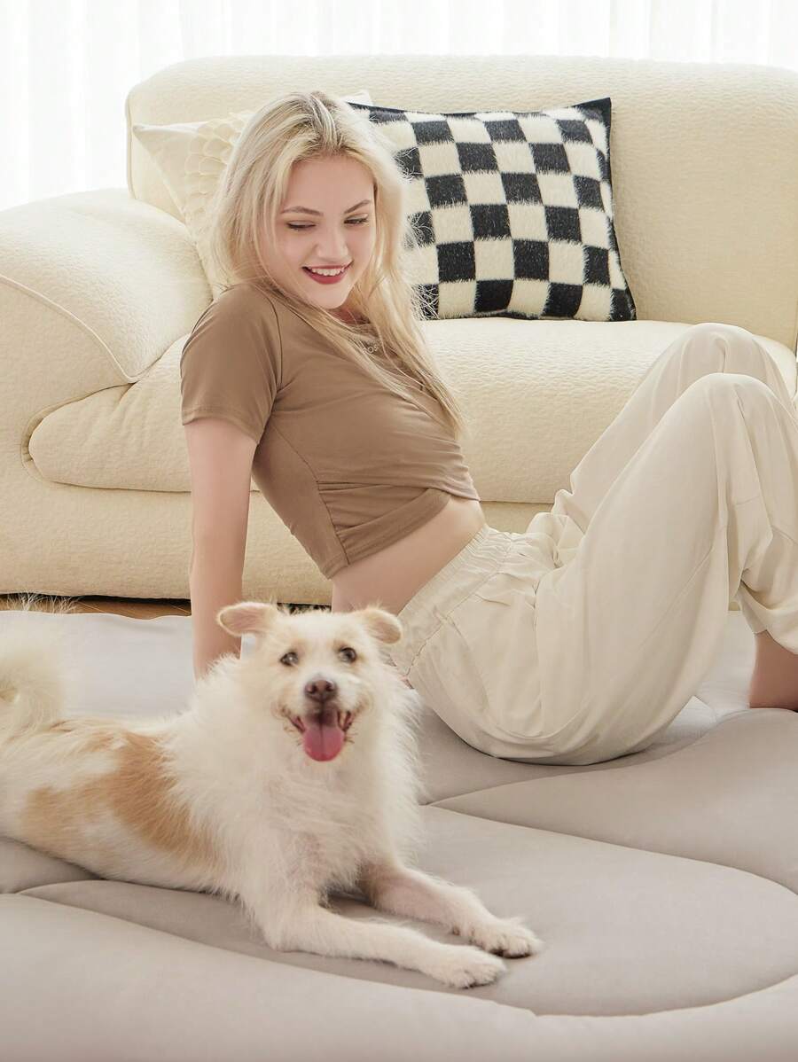 日式蒲团床垫，地板床垫加厚睡眠床垫可折叠便携式卷起宿舍床垫榻榻米垫，全尺寸，单人床，大号床，米色 - 米色 - 查看 1