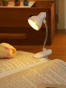 1 pieza Mini luz de libro LED de plástico con batería, luz de lectura con pinza y pilas, brazo ajustable con protección ocular para lectura nocturna, mini lámpara de libro, luz para leer