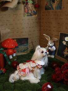 1pc Handmade Pet Dress, Strawberry Skirt & Backpack - Comfortable Fabric - Red and White - View 10