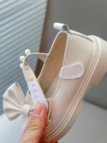 1 Pair New Girls Pearl & Butterfly Decor Hook And Loop Single Layer PU Leather Casual Shoes