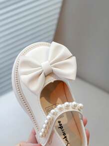 1 Pair New Girls Pearl & Butterfly Decor Hook And Loop Single Layer PU Leather Casual Shoes