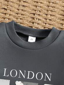 Young Boy Scenic Print Warm Crew Neck Sweatshirt And Sweatpants - Grey - View 3