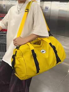大容量学生宿舍行李包，超轻单肩旅行/健身手提包，男女通用，万圣节圣诞节礼物，男士秋季尖叫 - 黃色 - 查看 4