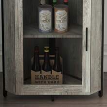 NANSTATA Stylish Corner Wine Rack - Bar Cabinet With Glass Holder, Storage Shelves, Adjustable Shelf, And Mesh Door For Home Bar In Small Spaces - 灰色 - 查看 5
