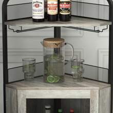 NANSTATA Stylish Corner Wine Rack - Bar Cabinet With Glass Holder, Storage Shelves, Adjustable Shelf, And Mesh Door For Home Bar In Small Spaces - 灰色 - 查看 4