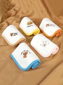 5pcs Infant Cartoon Embroidered Soft Coral Fleece Bibs, Highly Absorbent For Home And Outdoor Use - Multicolor - View 11