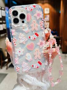 1 件透明全息圣诞姜饼人雪花圣诞树手机壳适用于 iPhone 15 Pro Max/15 Pro/15/14 Pro Max/14 Pro/14/13 Pro 13/12 Pro/12/11，粉色蝴蝶挂绳防震保护套适用于 13 Pro Max/XR - 彩色 - 查看 4