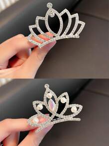 1pc Crown Hair Clip Headpiece For Children's Birthday Wang Guantong Hair Hoop Host Hair Clip Diamond Insert Comb Korean Style Girl Little Princess Baby Birthday Photo Crown Hair Clip Headpiece - Silver - View 2