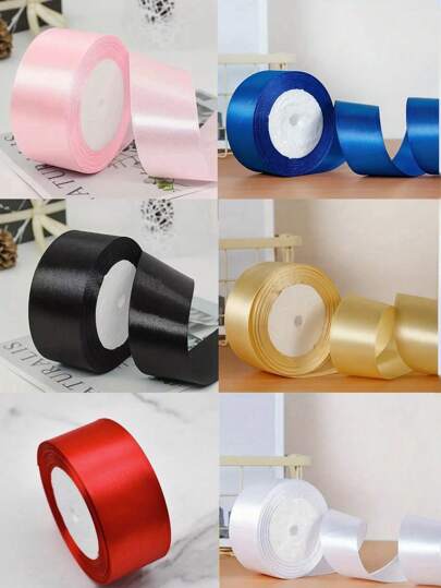 Rolo de fita fina de tecido sólido (1 unidade) para embrulho de presentes, convites, arranjos florais, balões de cabelo, artesanato, costura, decoração de festas, casamentos, buquês de Dia dos Namorados, da Eternal Rose Production. Presentes e decorações DIY para namorados e namoradas em festas de fim de ano. Disponível em dourado, rosa, azul royal, preto e branco.