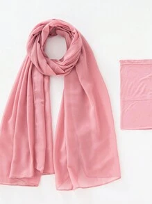 2 件/套涤纶纯色透气弹力渔夫帽和配套雪纺珍珠围巾头巾，适合 4 季