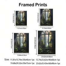 1pc Framed Vintage Ghost Canvas Wall Art Ghost Outside Looking In Cute Yet Spooky Aesthetic Poster Gothic Wall Art Spooky Halloween Decorations Gift For Halloween Lover Preppy Halloween Horror Wall Decor For Dorm Bedroom