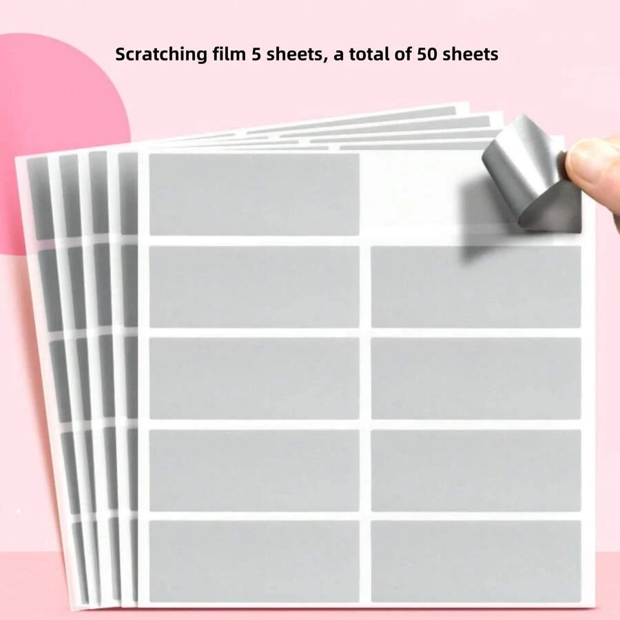 50pcs Scratch Off Stickers, 20sets Scratch Card Film Kit Back To School Scrapbook Supplies Funny Stickers Laptop Stickers Kindle Phone Stickers - Grey - View 1