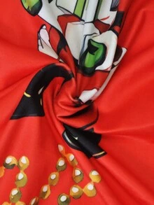 Đầm dài tay cổ tròn in hình ông già Noel thường ngày - Đỏ - Xem 5